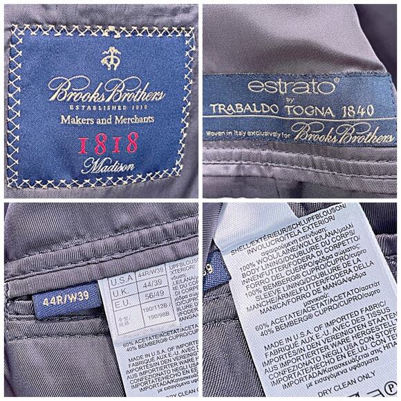 Brooks Brothers Madison Estrato Trabaldo Togna 1840 Suit Gray Mens 44R 39W - Picture 14 of 14